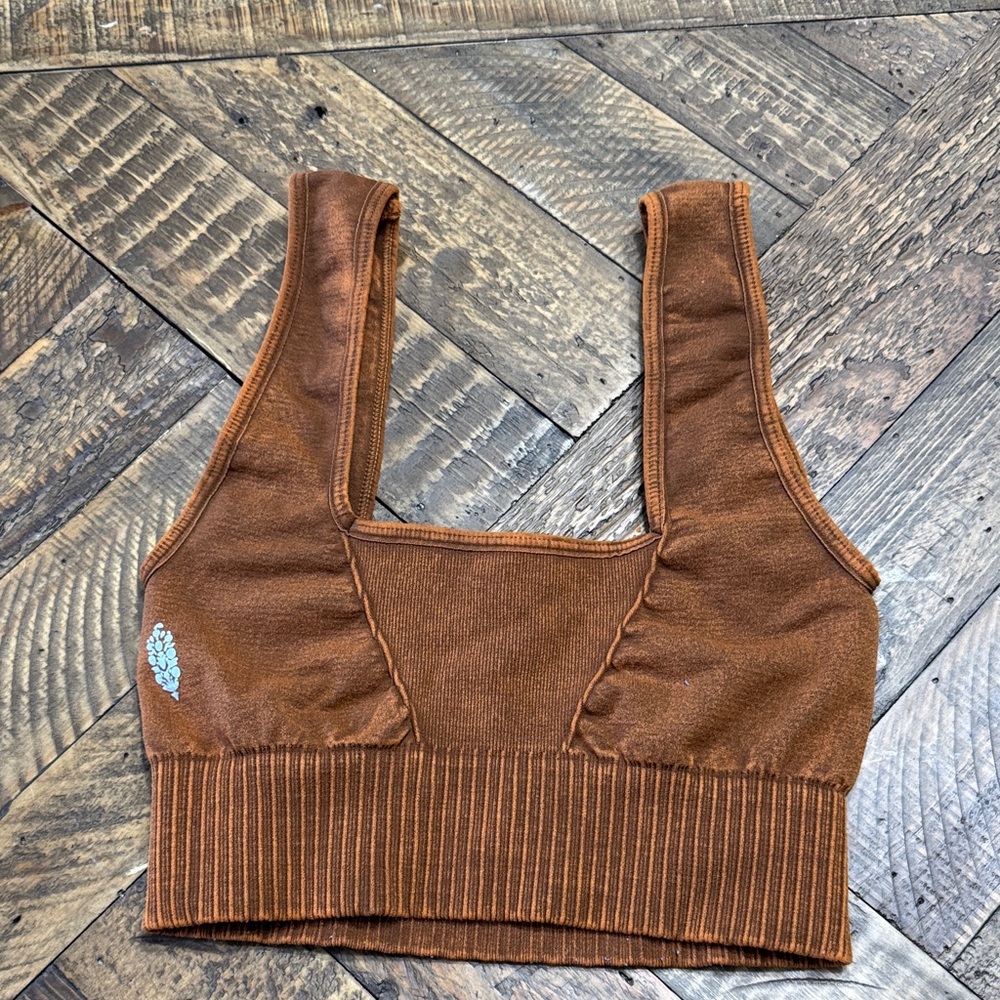 Free People Movement Brown Ribbed Sports Bra